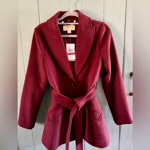 NWT Michael Kors Faux Fur Wool Blend Belted Coat - Size XS
